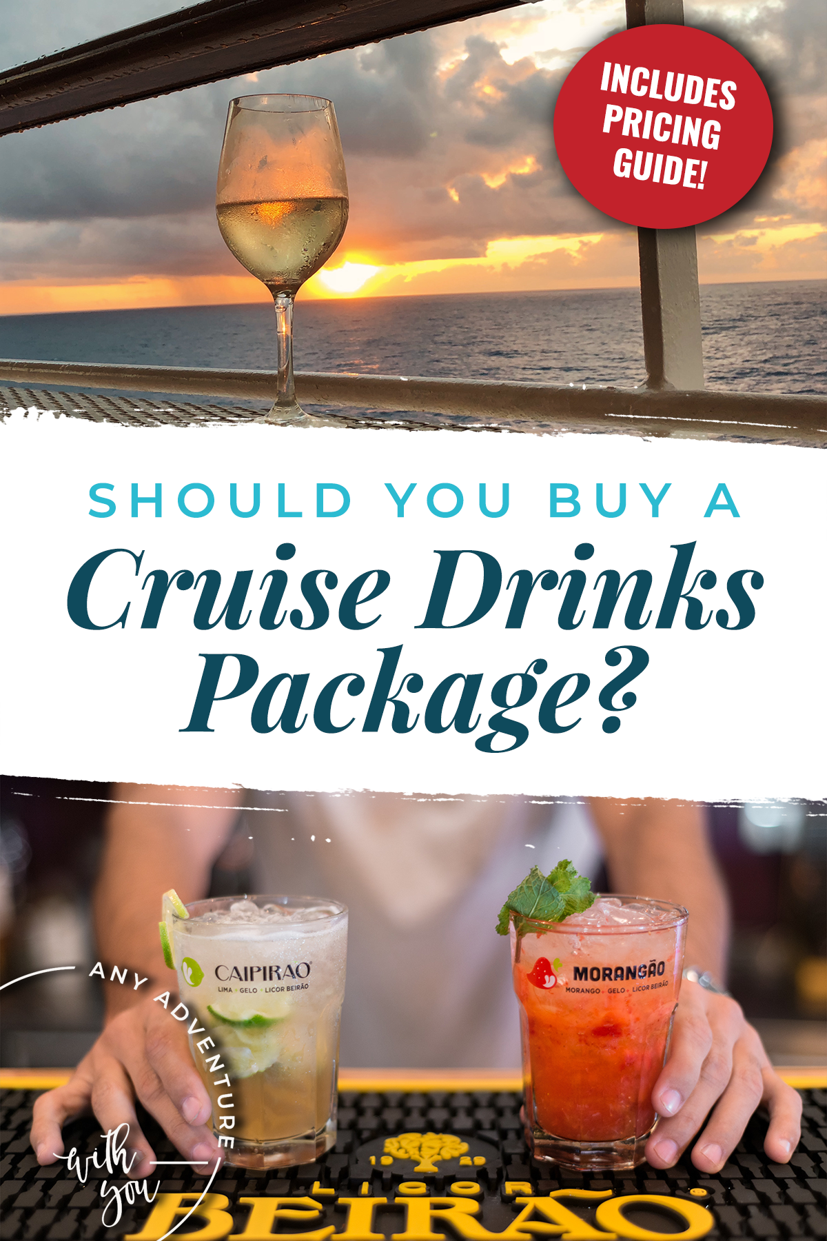 Whether you prefer a beer at the bar or a drink by the pool, cruise drinks packages can be a big question mark. But should you spring for one? This post will help you decide - and even includes a table with numbers and pricing!  #cruise #cruisetips #cruisedrinkspackage #drinks #drinkspackage