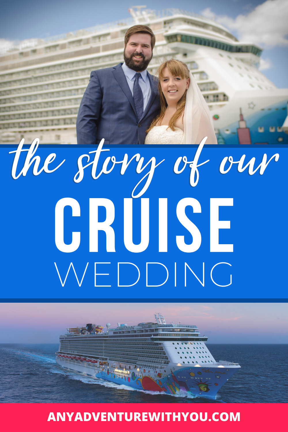 I was standing at the other end of the aisle from the love of my life. My cheeks hurt from smiling because our wedding, was finally here. In this post, I tell the story of our cruise wedding on the Norwegian Breakaway. #DestinationWedding #CruiseWedding  #DestinationWeddingPlanning #DestinationWeddingTips #WeddingPlanning #WeddingTips