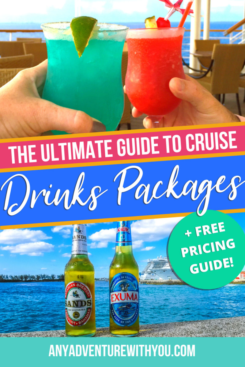 Whether you prefer a beer at the bar or a drink by the pool, cruise drinks packages can be a big question mark. But should you spring for one? This post will help you decide - and even includes a table with numbers and pricing!  #cruise #cruisetips #cruisedrinkspackage #drinks #drinkspackage